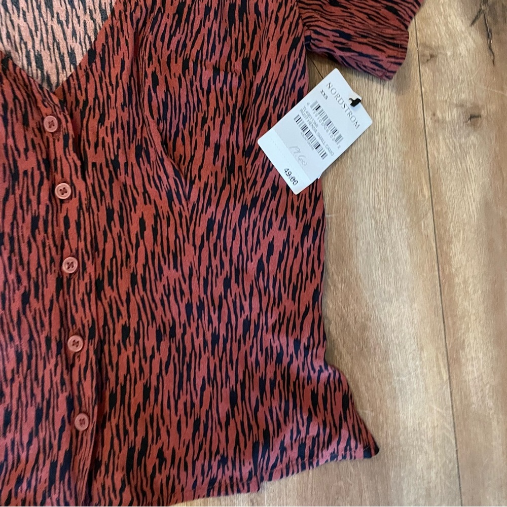 Leith Rust Henna Short Sleeve Button Up Shirt - Picture 3 of 6